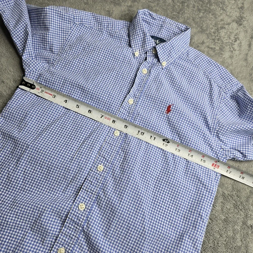 Ralph Lauren Blue Gingham Plaid Long Sleeve Button Down Boys M (10-12) Red Pony